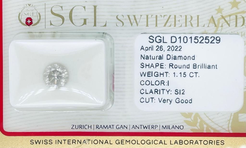 Null 1颗钻石1.15克拉i - si2 - 明亮式切割 - SGL证书 - C20408-22