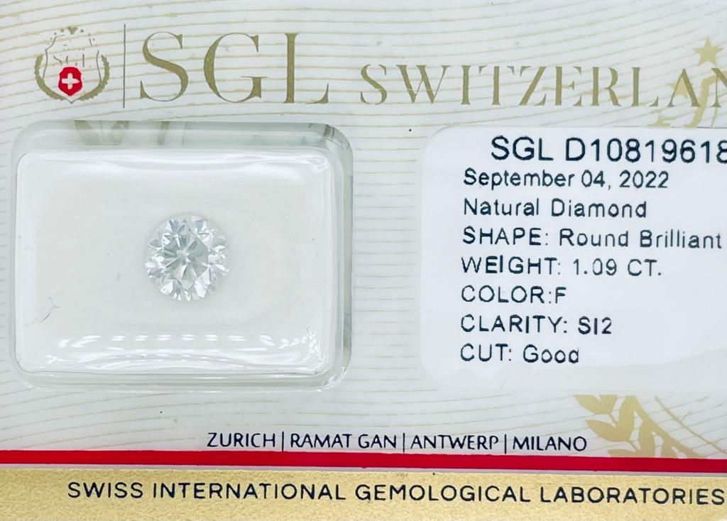 Null 1 DIAMANTE 1,09 CT F - SI2 - TALLA BRILLANTE - CERTIFICADO SGL - C20905-5