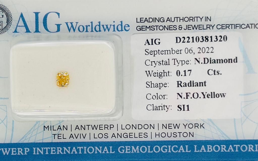 Null 1 DIAMOND 0.17 CT FANCY ORANGY YELLOW - SI1 - RADIANT CUT - AIG CERTIFICATE&hellip;