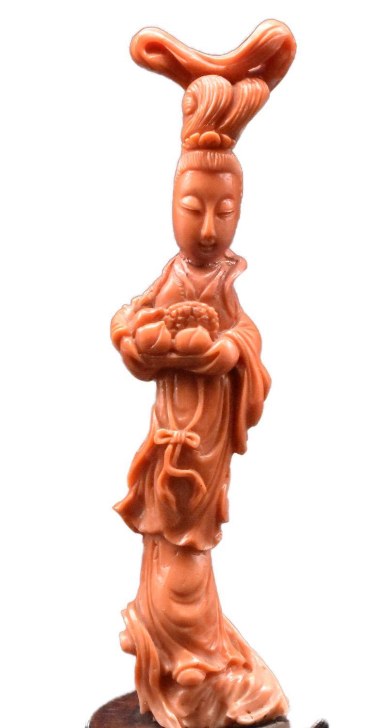Null QUAN-IN - CORAL - China - Guangxu (1875-1908)Estatua tallada en coral rojo &hellip;