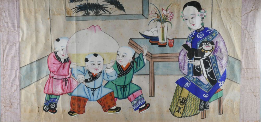 Xilografia Giapponese del XIX sec a colori raffigurante attori mentre recitano u&hellip;