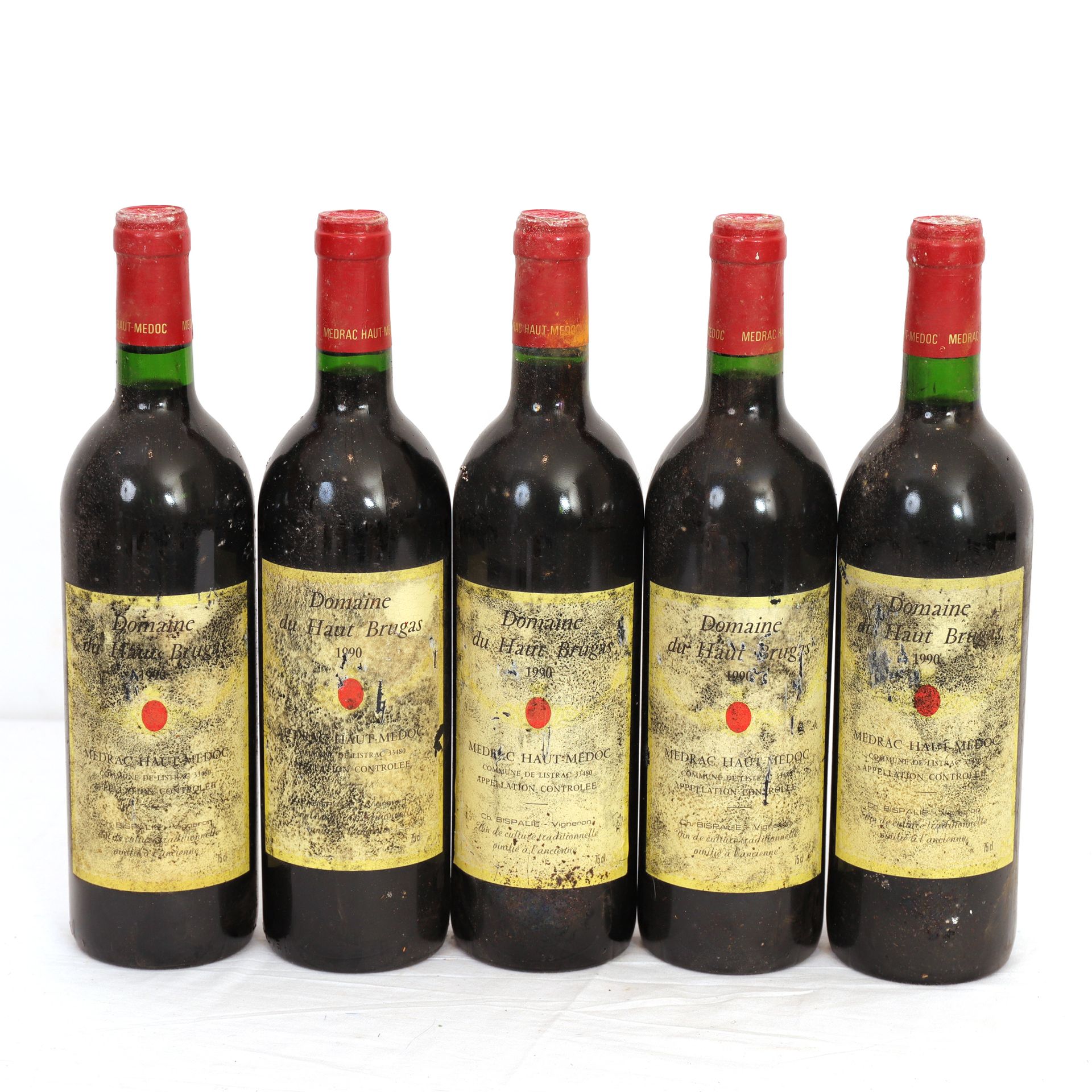 Null 5 Btls Bordeaux, Medrac-Haut-Médoc Domaine du Haut Brugas 1990 

Niveaux di&hellip;