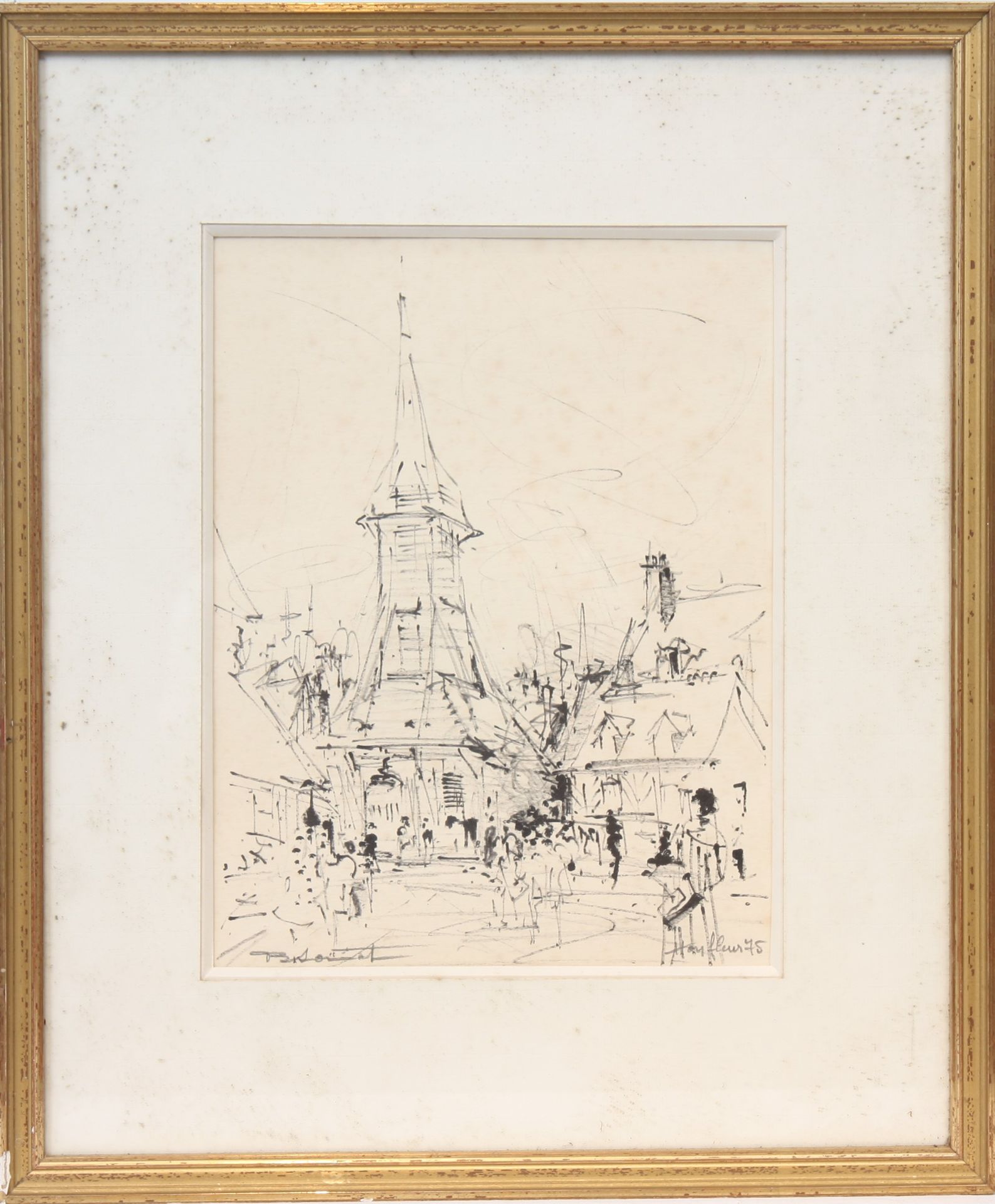 Null DRAWING "HONFLEUR, SAINTE CATHERINE CHURCH". 

Ink on paper, signed in penc&hellip;