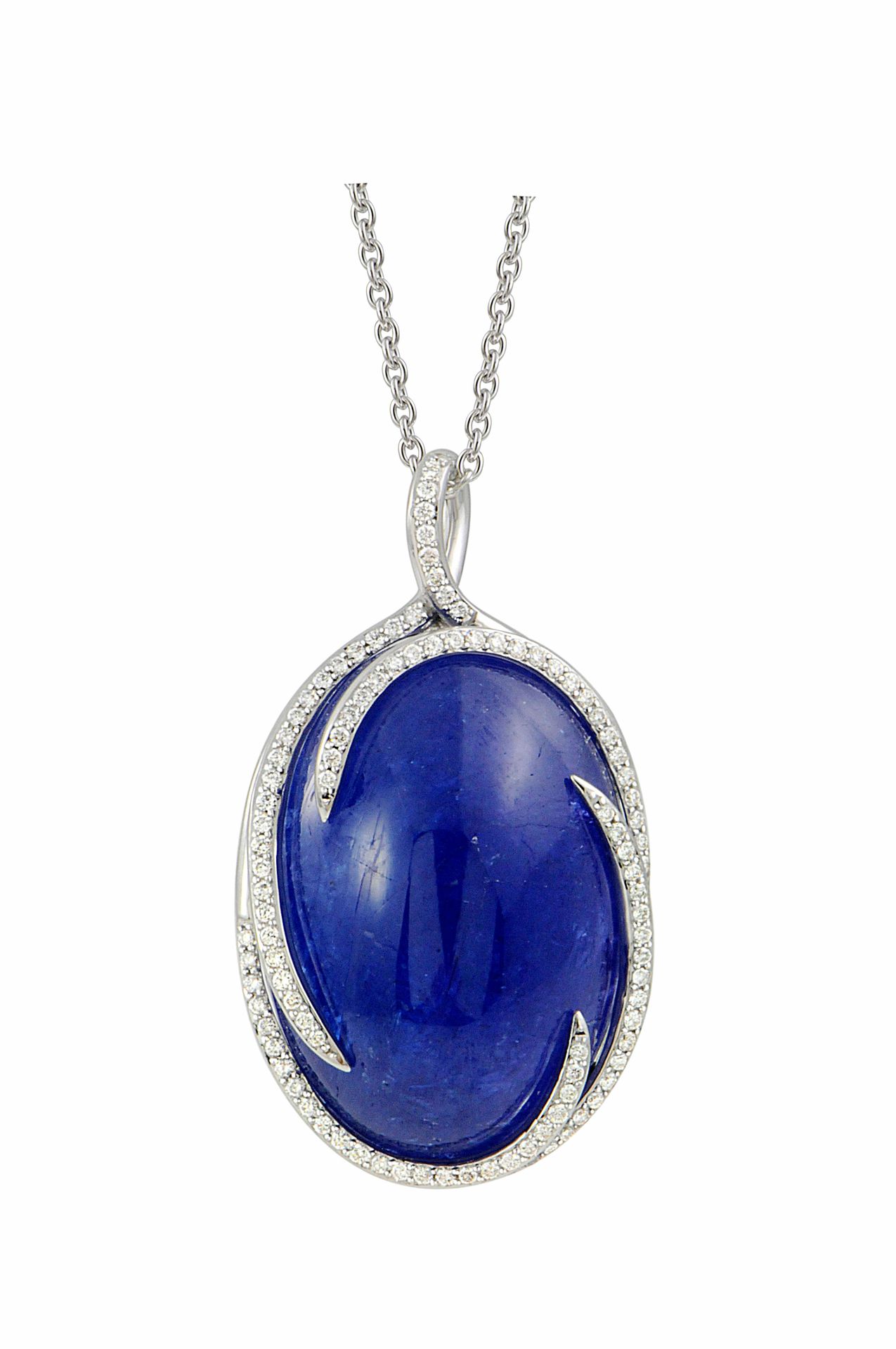 Null Pendentif or blanc centré d'une très importante Tanzanite ovale NATURELLE c&hellip;