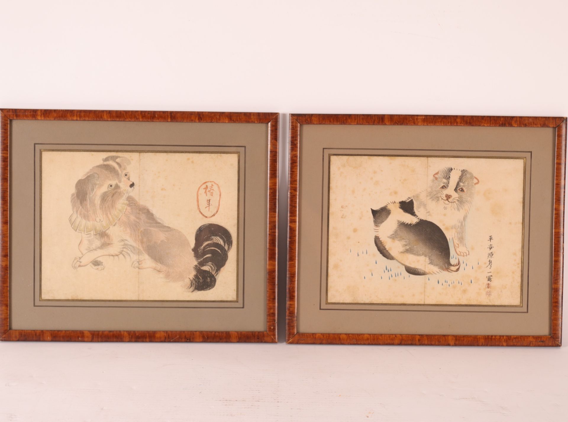 Null 一对石印画 "动物伙伴"，19世纪末

玻璃框架下的亚洲纸上作品

22 x 29 cm (展出中)