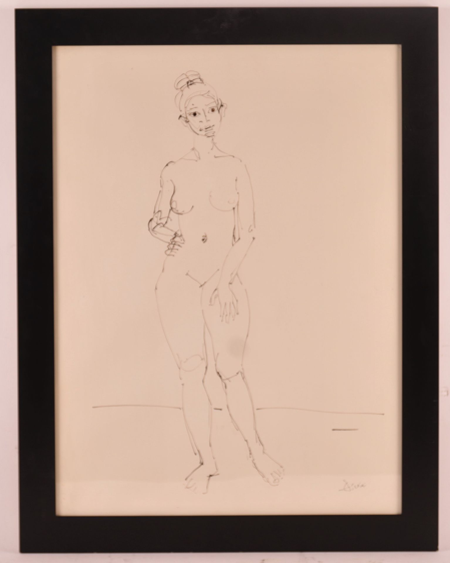 AÏZPIRÏ 保罗-艾兹皮里（1919-2016）的双面画《裸体的费米宁》。

纸上水墨，玻璃下装裱

右下方有签名

背面有一个女性裸体躺着

74,5 x&hellip;