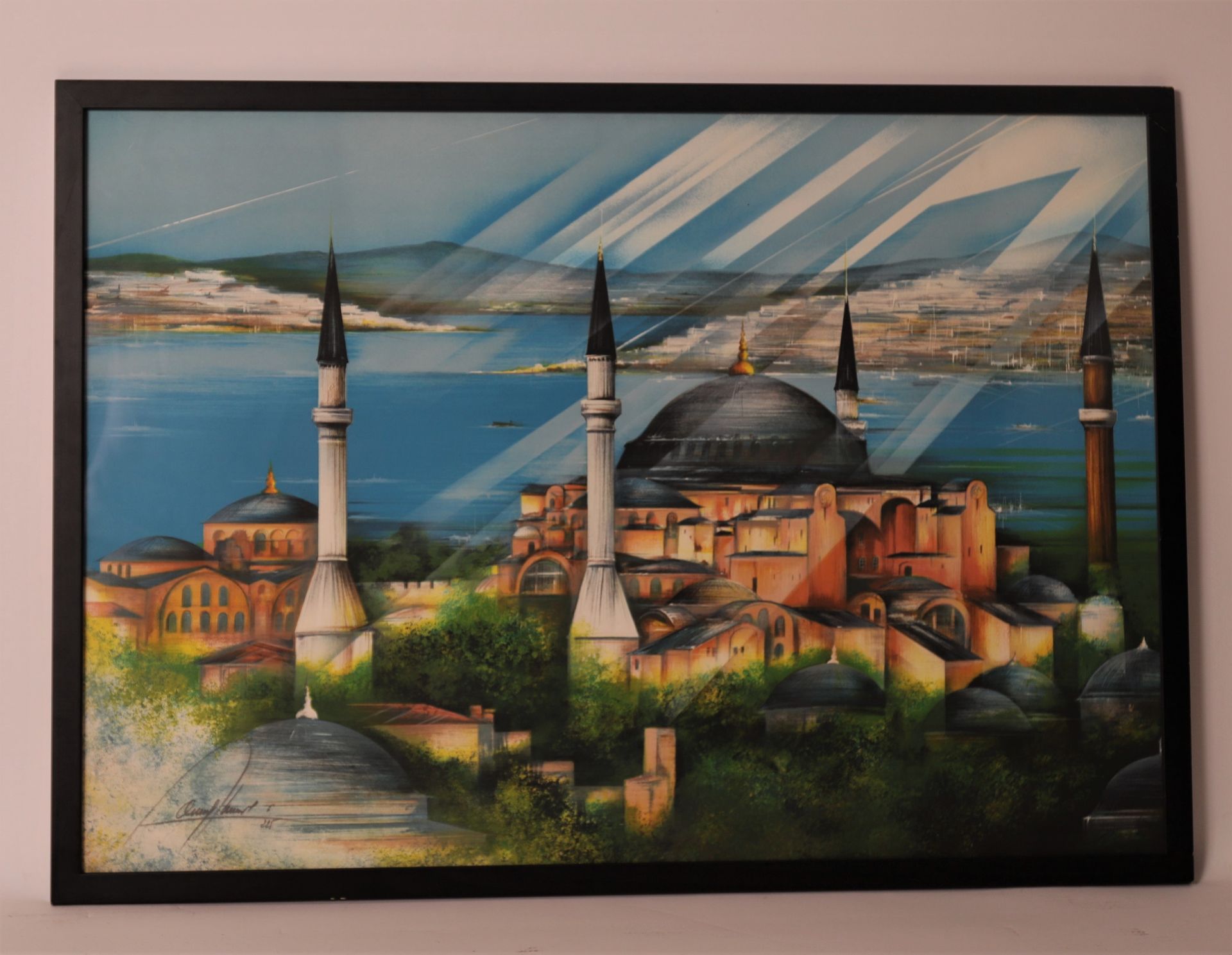 Null 雷蒙-普勒（生于1934年）的石膏画《伊斯坦布尔》。

原有的彩色平版印刷品，在玻璃下装框

左下方有签名和编号6/225

62 x 89 cm
