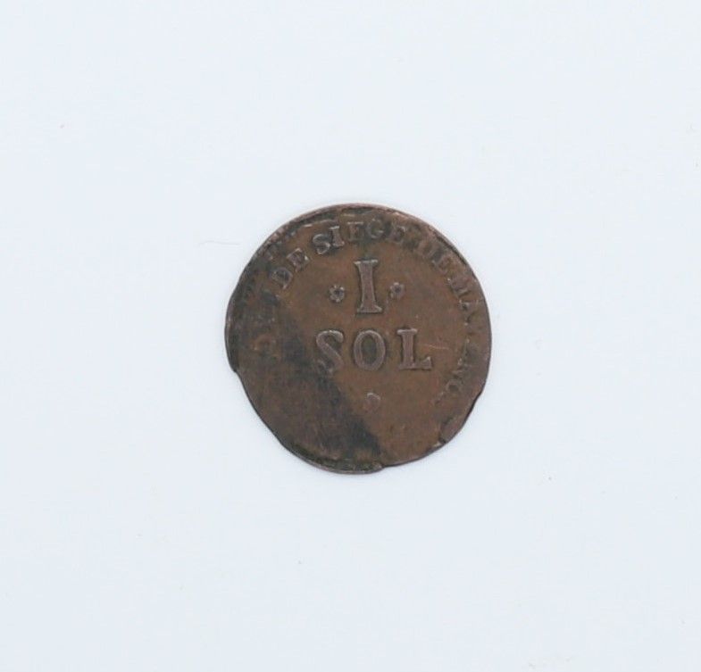 Null 围攻马扬斯的1索尔铜币
法兰西共和国，日期不清楚
磨损和破损