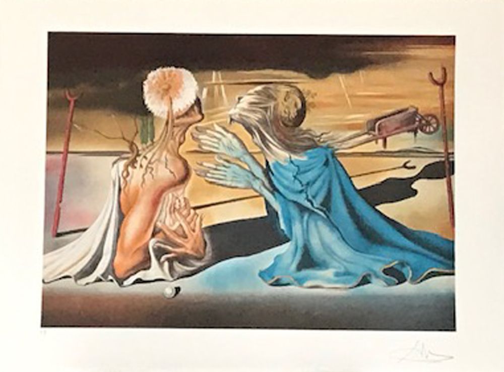 Salvador Dali 萨尔瓦多-达利(1904-1989)的石膏画《TRISTAN和YSEULT》。
铅笔签名，标有 "EA 
55 x 75 cm