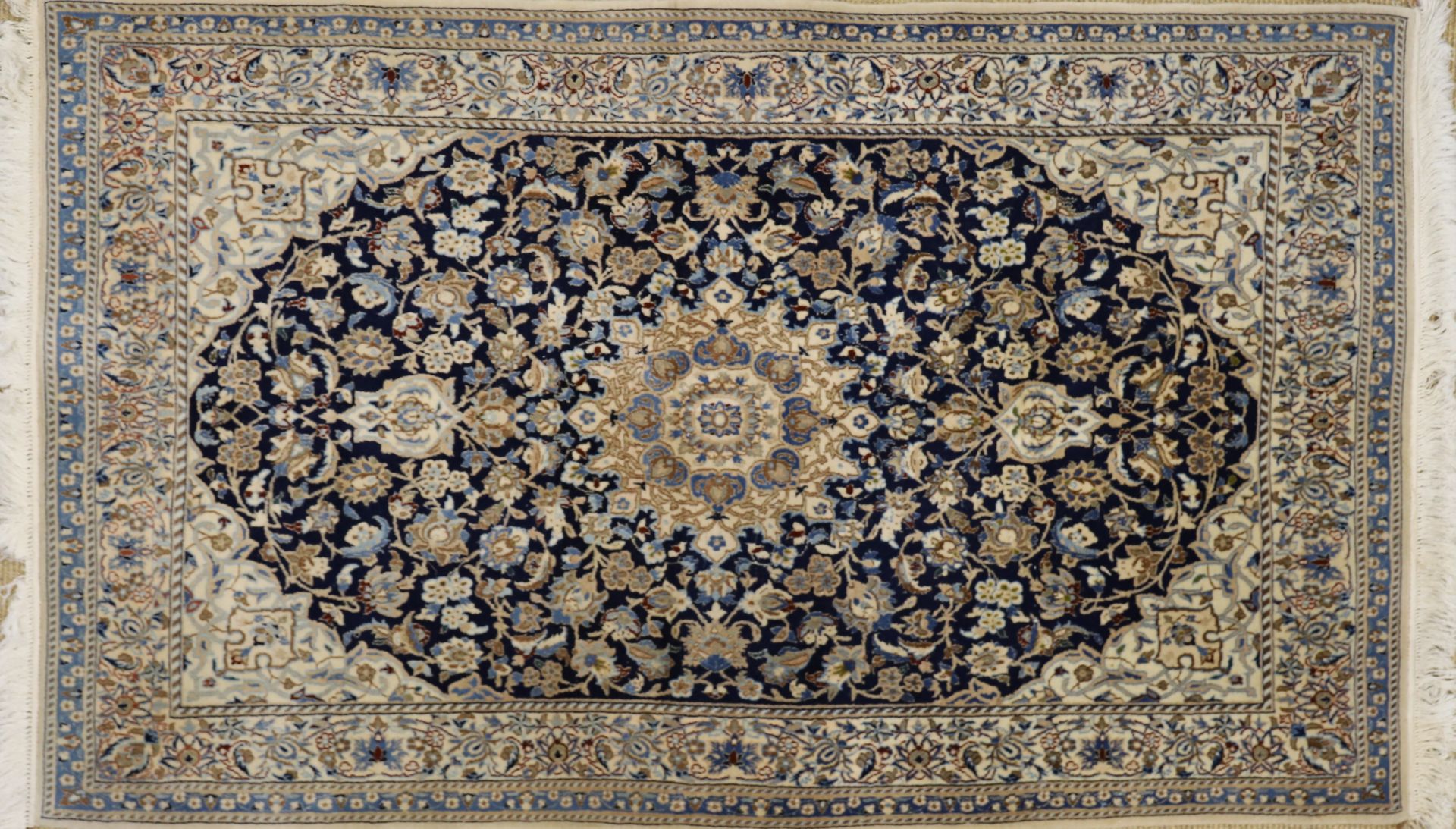 Null NAIM CARPET WITH BLUE BACKGROUND
Decorated with stylized plant motifs
Hand-&hellip;