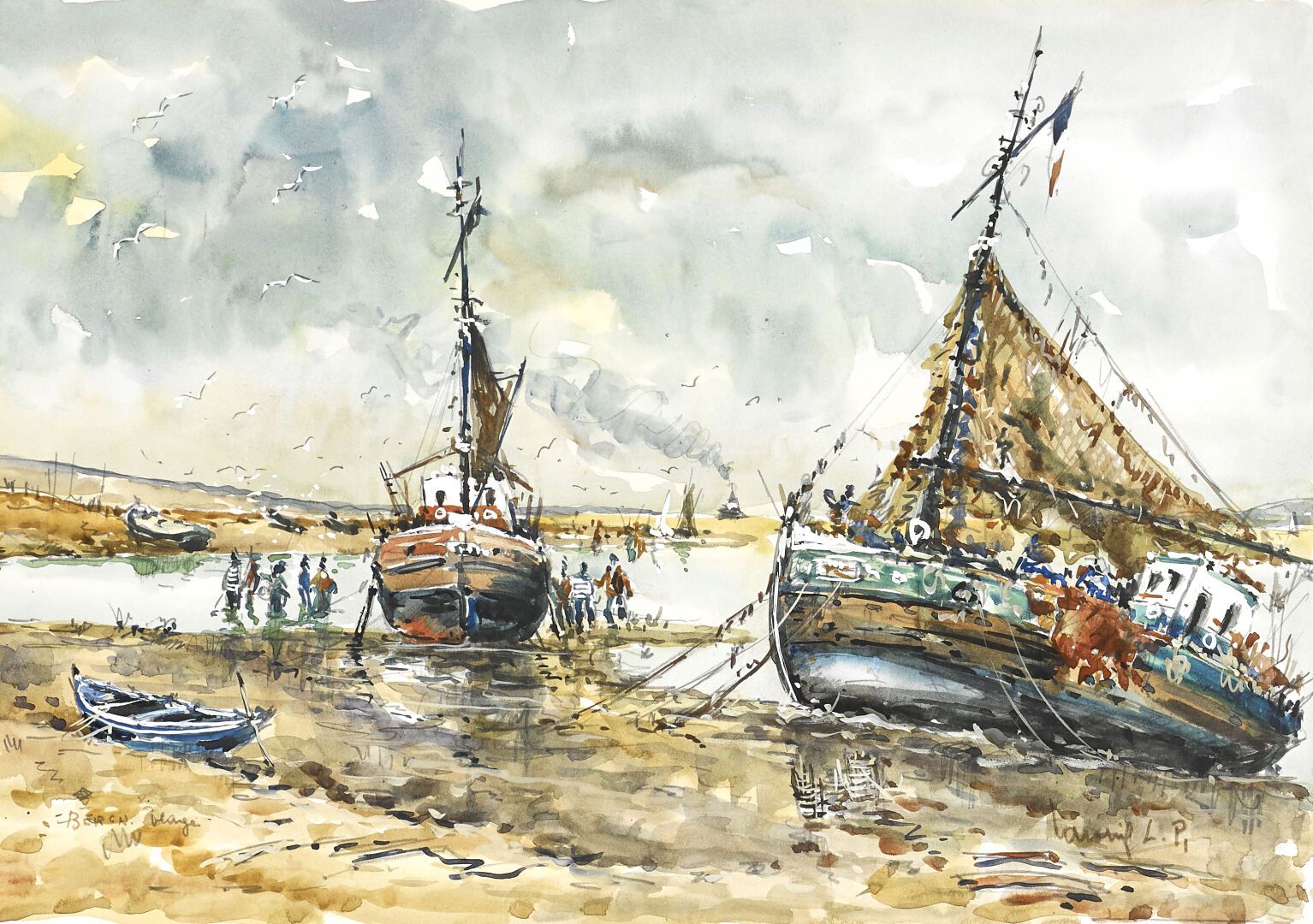 Null 罗伯特-拉沃恩(1906-1999)

"贝尔克海滩"。

右下方有签名的水彩画，位于

33 x 47 cm (展出中)