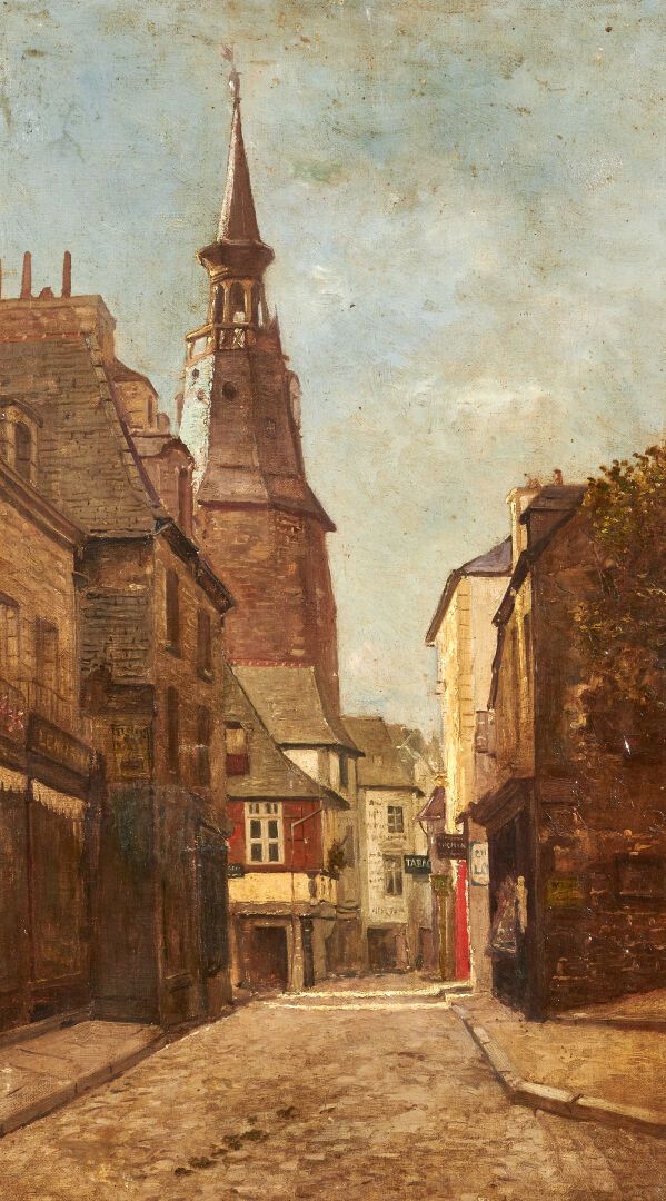 Null 阿里斯蒂德-布尔（Aristide BOUREL）（1840-1924）。

"Rue de l'horloge à Dinan"。

布面油画，背面&hellip;