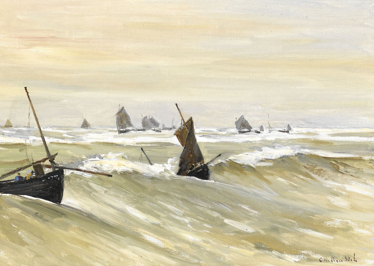 Null 查尔斯-鲁塞尔 (1861-1936)

"海上的船只，约1912年"。

布面油画，右下角有签名

33 x 46 厘米

框架背面印有 "Atel&hellip;
