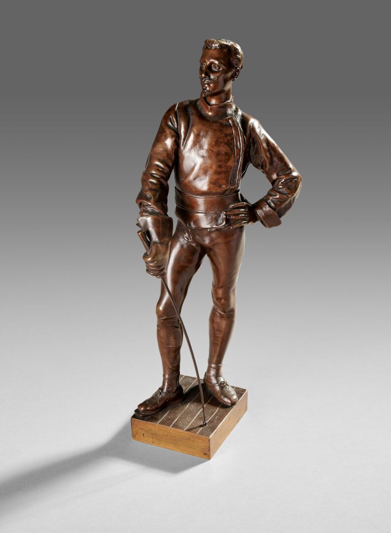 Null 埃米尔-拉波尔特 (1858-1907)

"剑客或武器大师"。

青铜，有阴影的棕色铜锈，在露台上签名。

高度：51厘米