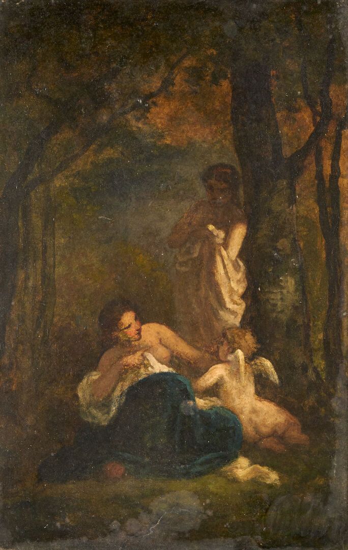 Null Narcissus Virgil DIAZ DE LA PENA (1807-1876)，归功于

"带着心上人的沐浴者

纸板上的油彩

47 x &hellip;