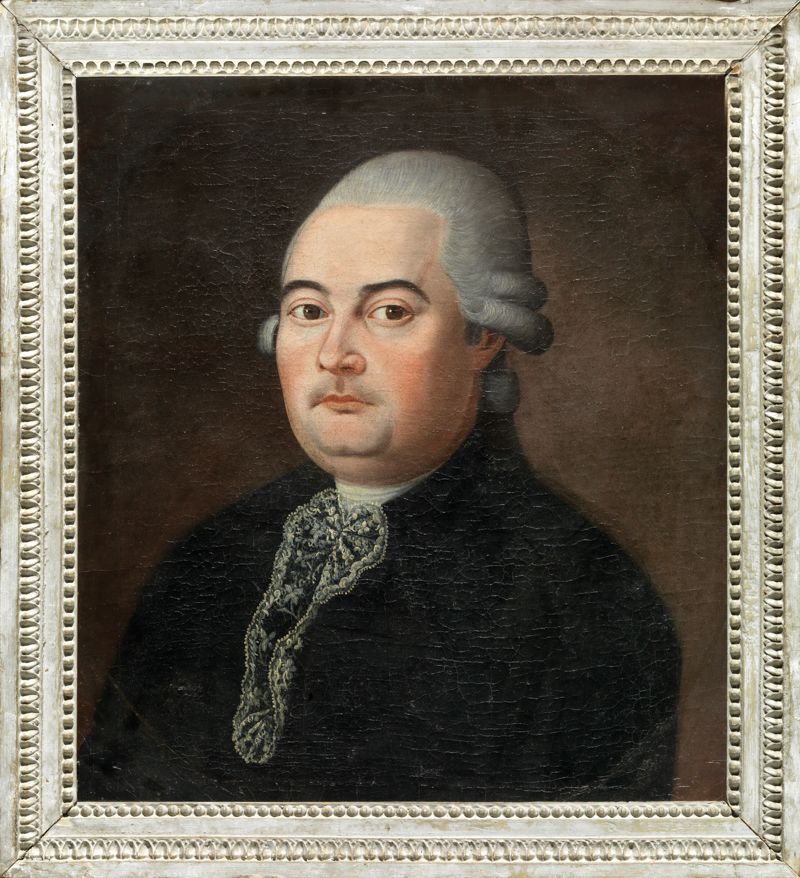 Null 十八世纪末的法国画派 男子肖像 布面油画 背面刻有J.J Honnête 1785年 52 x 46,5 cm 褪色。美丽的灰色漆面木框，饰有心形条纹&hellip;