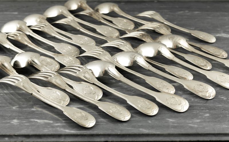 Null Twelve pieces of silver cutlery 1826-1838 and after 1838 Threaded pattern, &hellip;
