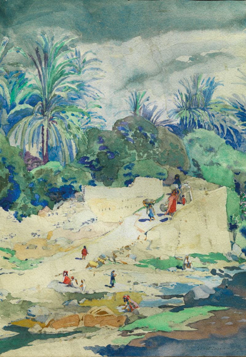 Null 
夏茨曼（20世纪）《瓦迪》水彩画，右下方有签名 53 x 36 cm