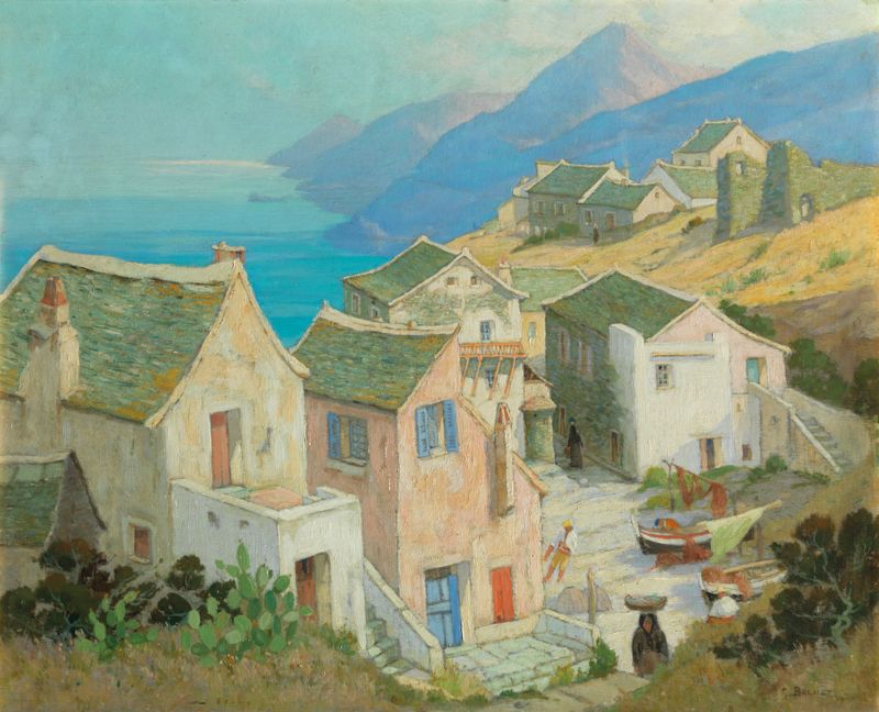 Null Georges Albert E. BELNET (1876 - 约1922) 面向Cap Corse的风景 板上油画，右下角有签名，日期为1910年&hellip;