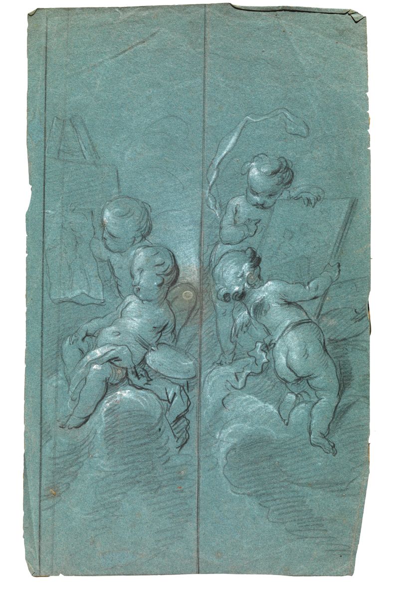 Null 
弗朗索瓦-瓦伦丁（Gingamp，1738-Quimper，1805）。

对作为艺术寓言的普提的研究

蓝纸上的黑石和白粉笔亮点

两张纸

36&hellip;