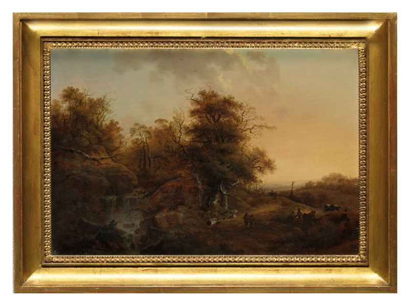 Null 19世纪荷兰画派 秋天的风景 在无镶板的面板上油画，用两根垂直木条加固 25,5 x 38 cm