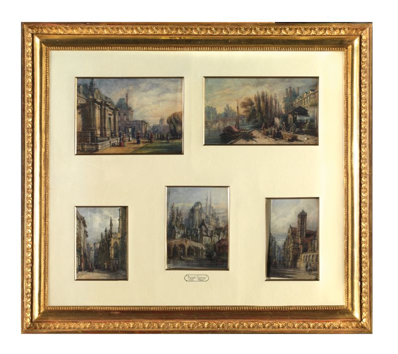 Null Ernest GEORGE (1839 - 1922) 纪念碑的看法:梅森城堡，从塞纳河看卢浮宫的大画廊，圣塞维林，圣马丁-德-香榭丽。五幅水彩画和水&hellip;
