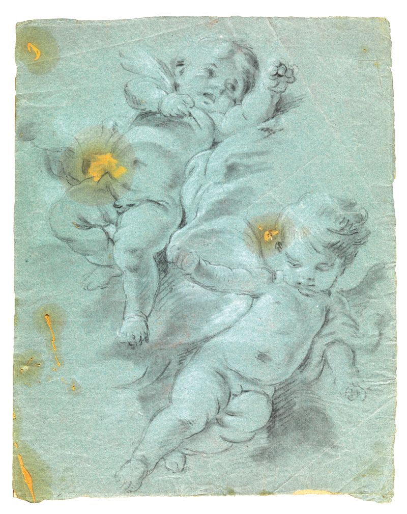 Null 
弗朗索瓦-瓦伦丁（Gingamp，1738-Quimper，1805）。

在云中旋转的两个普蒂的研究

蓝纸上的黑石和白粉笔亮点

33,4 x &hellip;