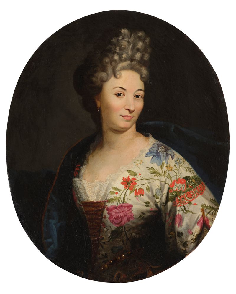 Null 
法国学校约1700年 安德烈-布伊斯（Hyères，1656年-巴黎，1740年）的随行人员 一位优质女士的肖像 布面油画 椭圆形87 x 71.5&hellip;