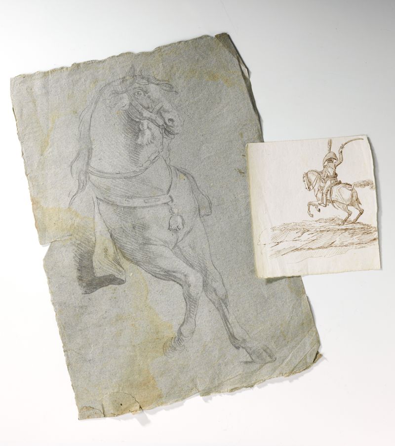 Null 
约1800年的法国学校

一套7张图，显示了对军官和骑兵的研究

钢笔和棕色墨水

包括弗朗索瓦-瓦伦丁（1738-1805）的1幅马的图画

泪痕&hellip;