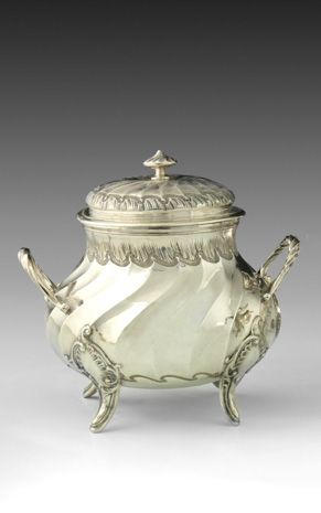 Null Silver covered sugar bowl. It rests on four feet in cartouche. Of baluster &hellip;