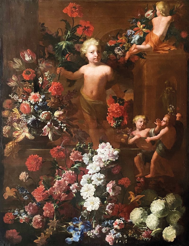 Null 
归属于Jean-Baptiste MONNOYER（里尔，1636年-伦敦，1699年）的建筑公园背景下的花卉静物画，布面油画 171.8 x 12&hellip;