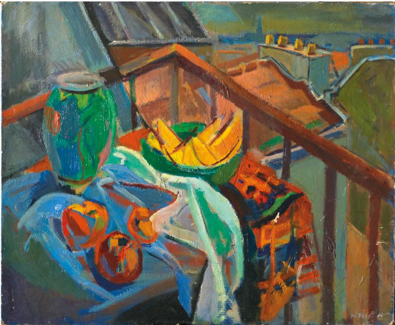 Null 
Simon Claude VANIER (1903 - 1958) 静物与阳台 布面油画，右下角有签名 60 x 73 cm 少量缺损和划痕