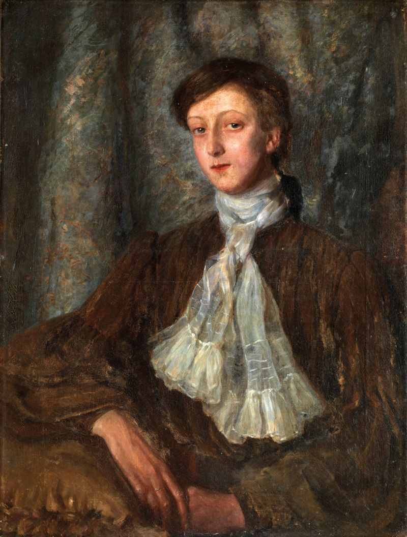 Null 归属于Alfred STEVENS (Blandford Forum, 1817 - London, 1875) 年轻女子的画像 布面油画 在画布背面&hellip;
