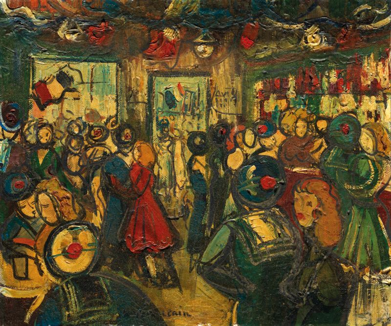 Null Michel-Marie POULAIN (1906 - 1991) 银行假日的酒吧里的水手们 Isorel油画，底部有签名 45,5 x 55 cm