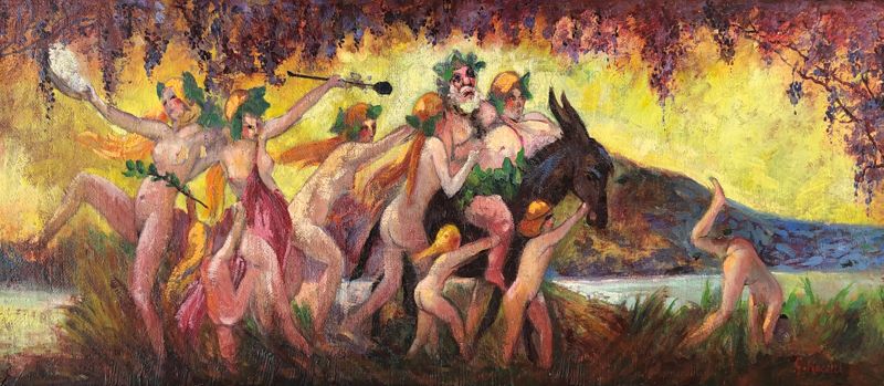 Null 
Georges RASETTI (1851 - 1938) Bacchanal before the lake Oil on canvas sign&hellip;