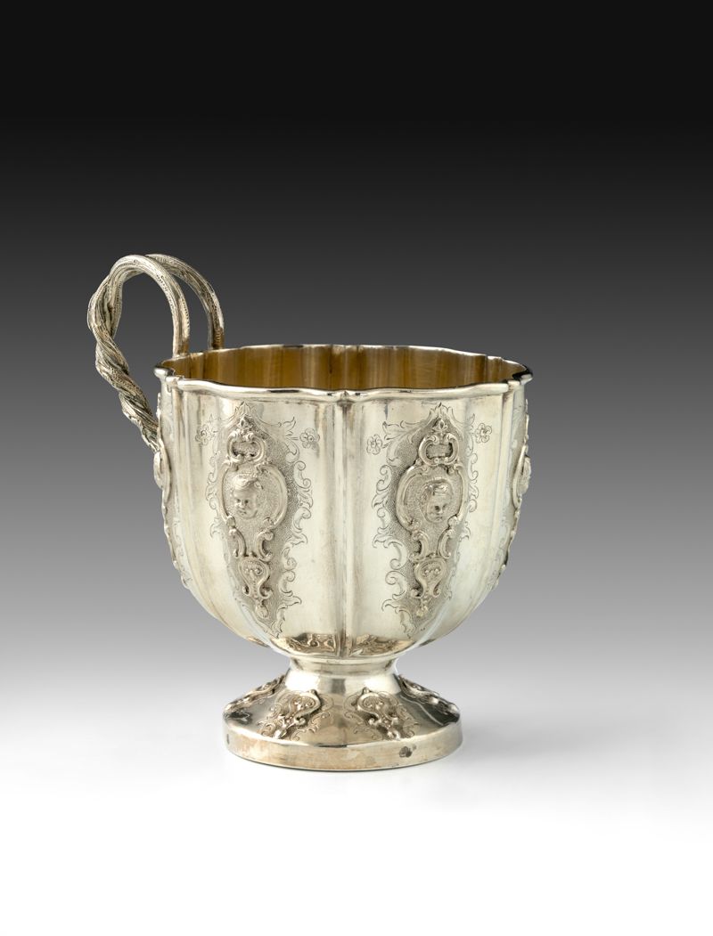 Null 
Silver cup with handle on pedestal. About 1880. Beautiful model with hemme&hellip;