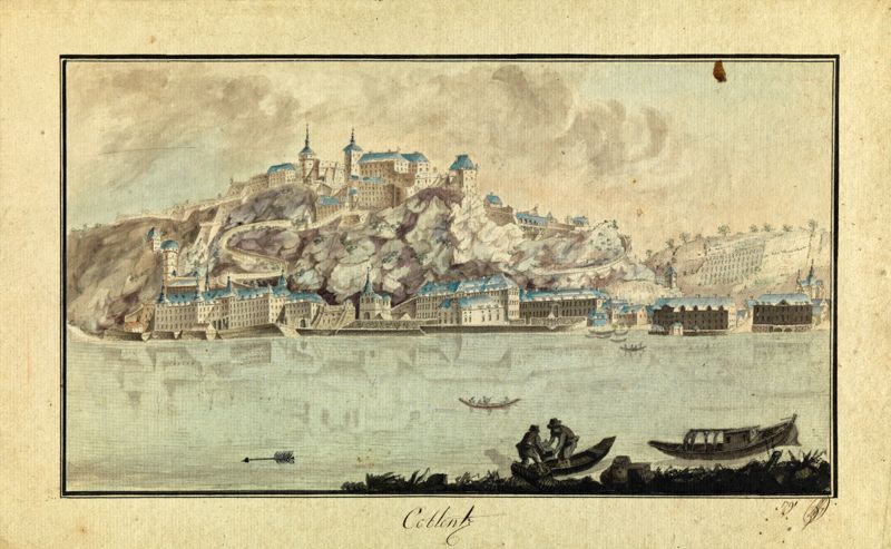 Null 18世纪末的德国学校 科布伦茨城堡的景色 笔、棕色墨水、水洗和蓝色墨水突出显示 坐落在Clobentz，日期为1780年，有一个未确定的单字 21.6&hellip;