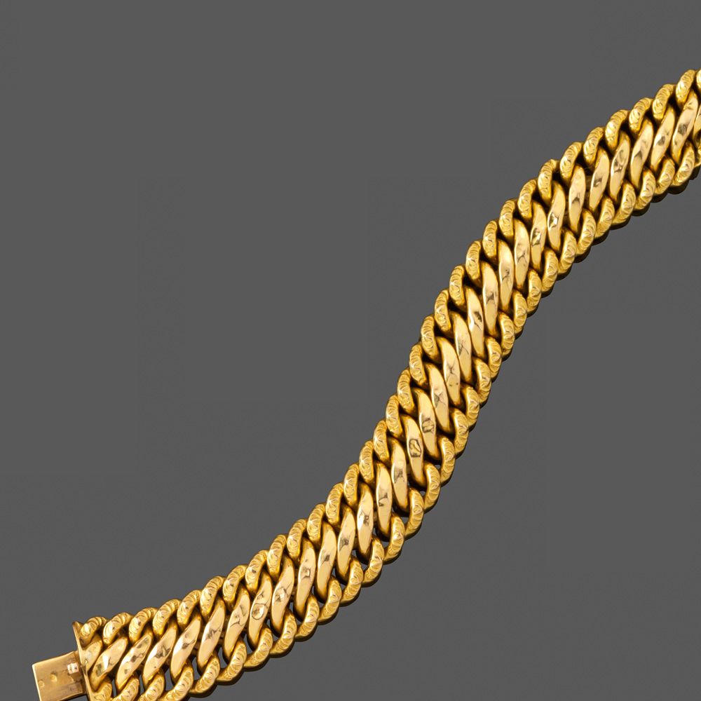 Null Bracelet maille américaine en or. En or jaune 18k large bracelet partiellem&hellip;