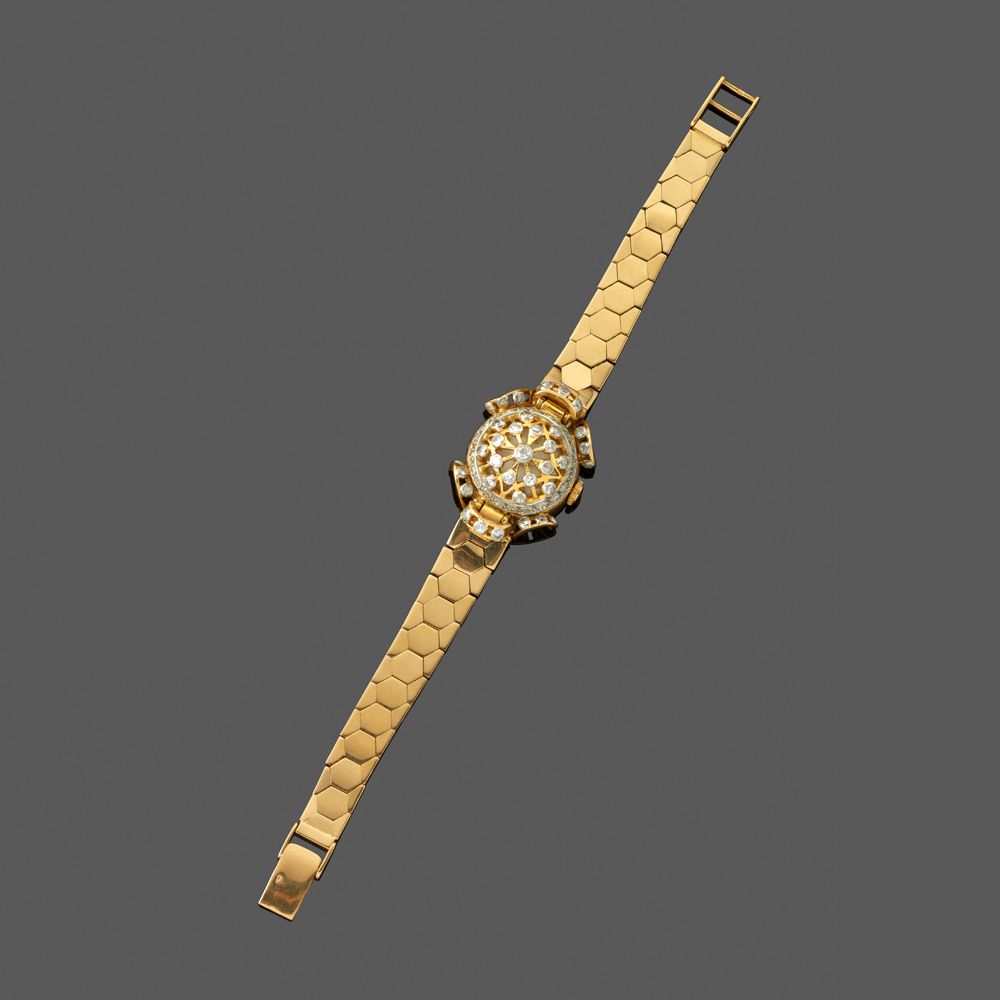 Null Bracelet montre de dame, vers 1950 Bracelet à maille alvéolée, le cadran co&hellip;