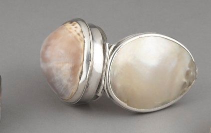 Null 
一个银制的鼻烟盒。法国或英国 18世纪末-19世纪初。 

贝壳（瓷器）收到一个铰链盖，上面装饰着珍珠母板。银框上刻有圆点。没有印记。 

尺寸：6&hellip;