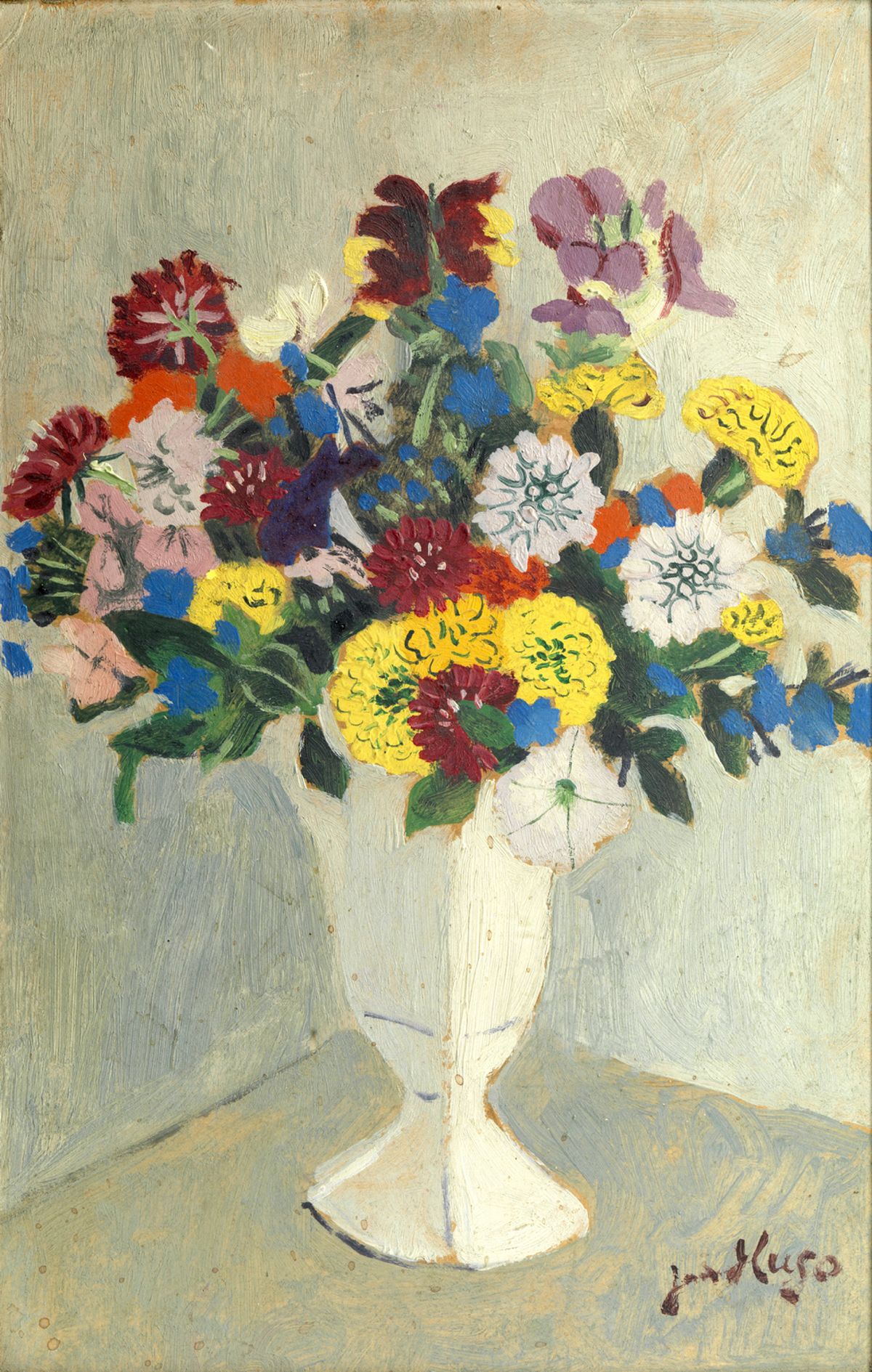 Null Jean HUGO (1894 - 1984) 花瓶 漫画油画 右下角签名 28.5 x 18.5 cm