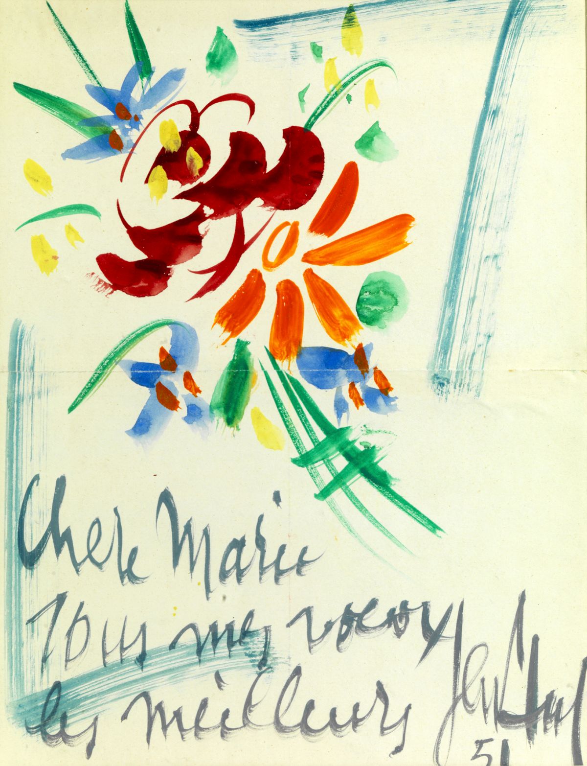 Null GEN PAUL (1895 - 1975) Blumenstrauß Grußkarte mit Widmung an Marie Bell sig&hellip;