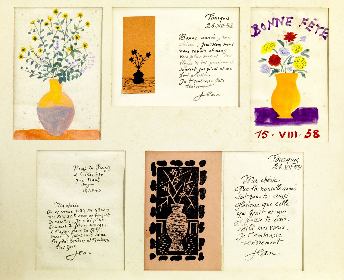 Null 
让-胡戈（1894 - 1984）1958年、1959年和1962年的贺卡。一套六张安装在玻璃下的贺卡，用水墨和水粉画表现花瓶，并富含三条迷人的信息&hellip;
