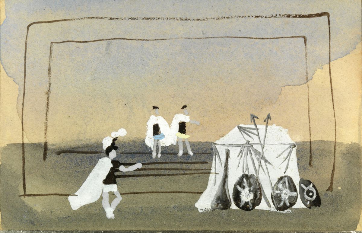 Null Jean HUGO (1894 - 1984) "Antoine et Cléopâtre "的一套草图 水粉和水彩画，背面有签名 7 x 10.5 &hellip;