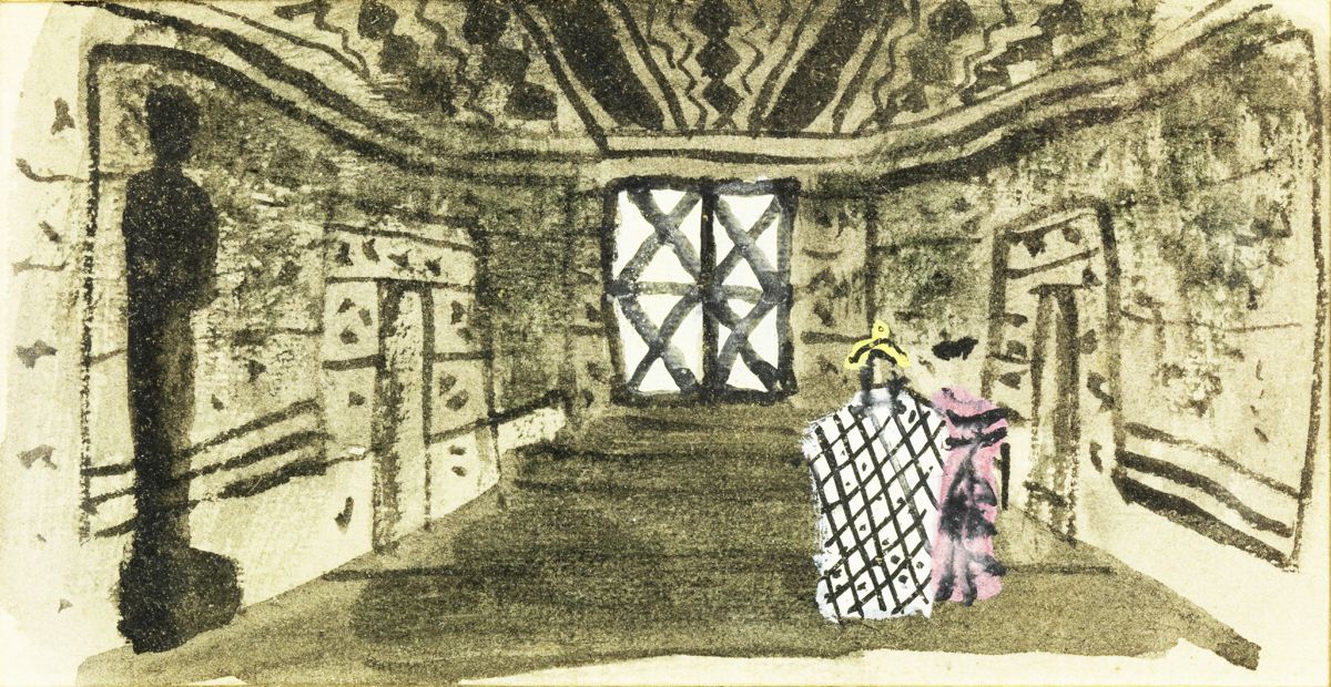 Null Jean HUGO (1894 - 1984) "Antoine et Cléopâtre "的场景草图 水墨画和水粉画，背面有 "A Marie s&hellip;