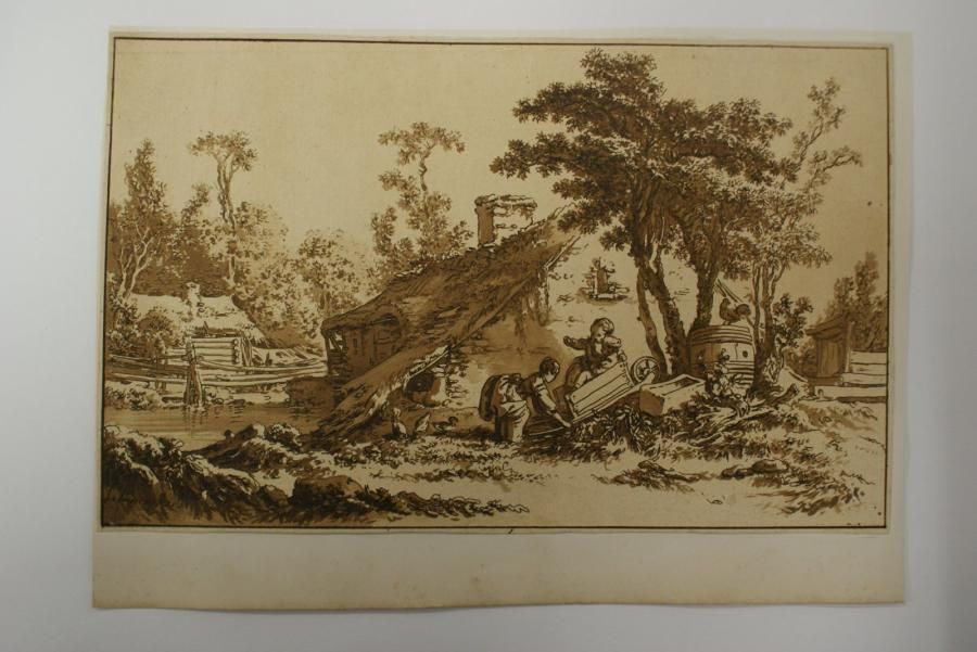 Jean-Baptiste LEPRINCE (1734-1781) "Jeux champêtres". Encre de Chine et lavis sé&hellip;