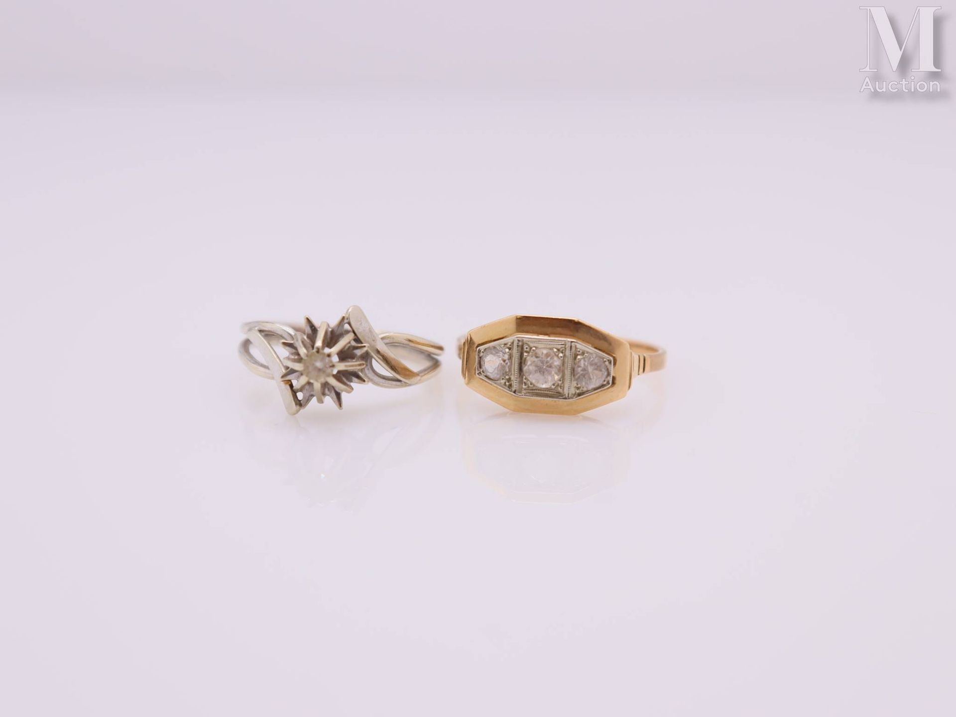Deux bagues Two rings in yellow and white gold 18k (750 thousandths), each set w&hellip;