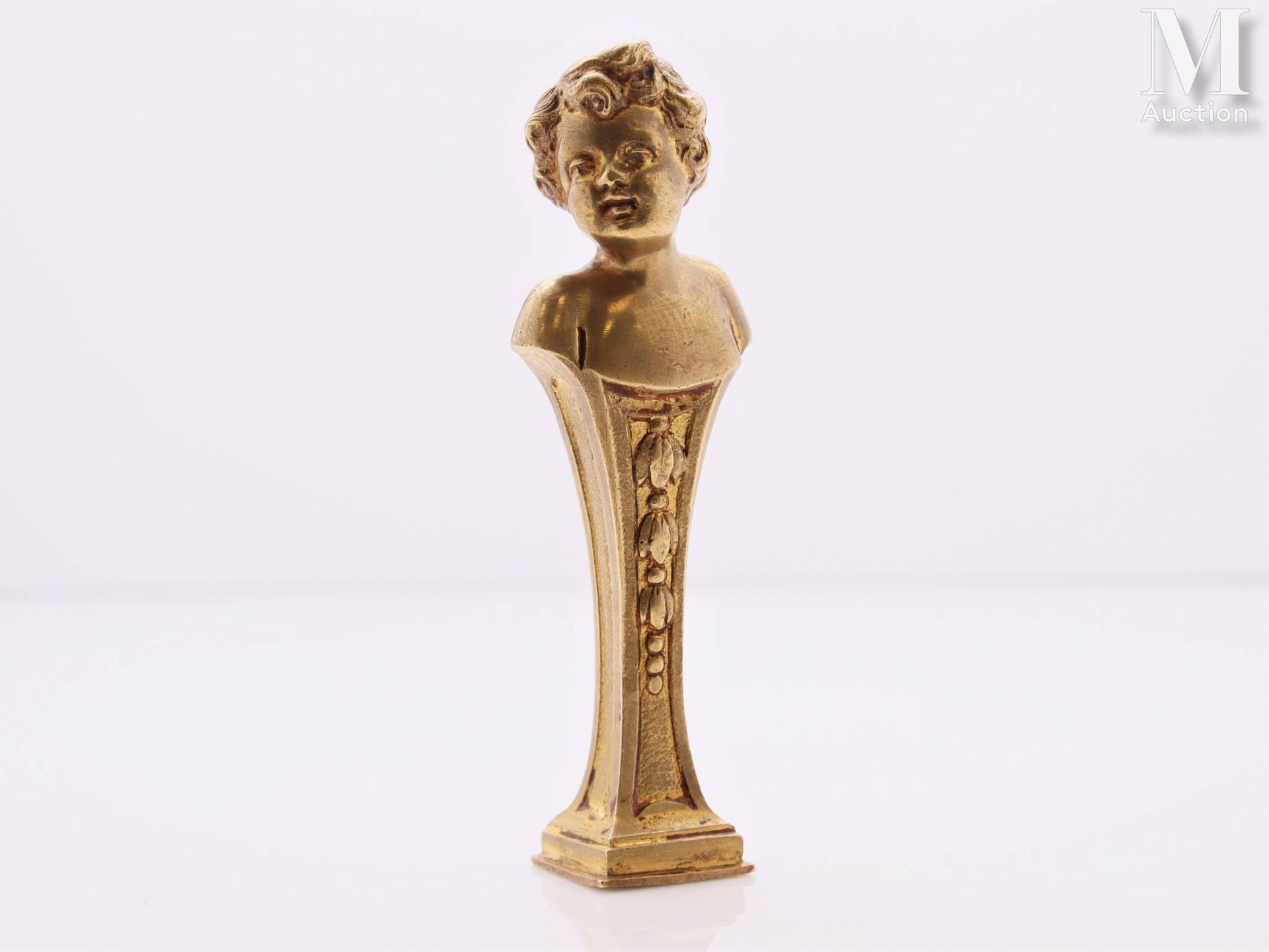 Sceau en bronze doré signé ROLOND Sello de bronce dorado que muestra el busto de&hellip;