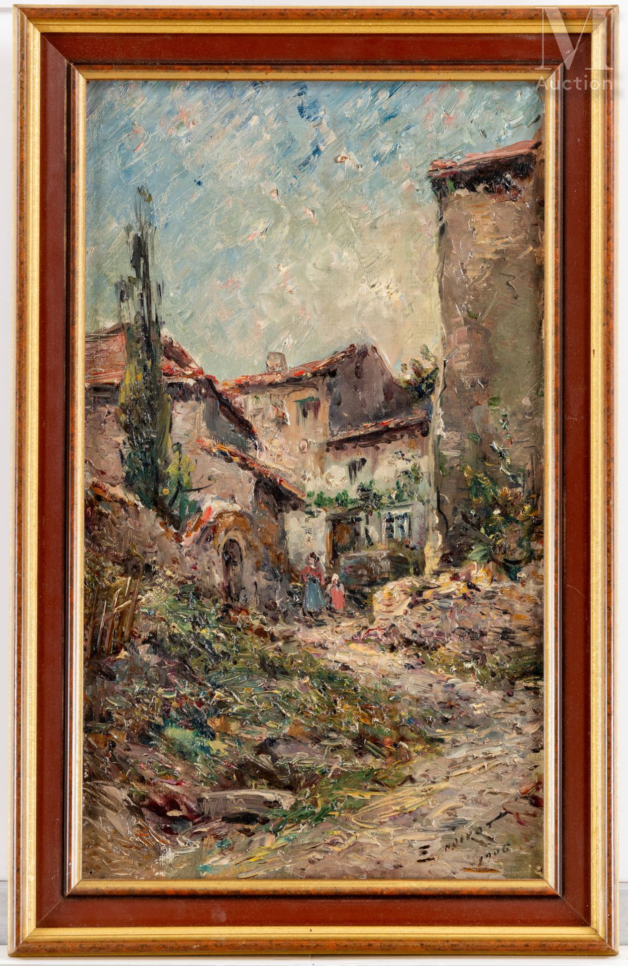 Emile NOIROT (1853 - 1924), Ecole Lyonnaise Rue de village.
Huile sur toile.
Sig&hellip;
