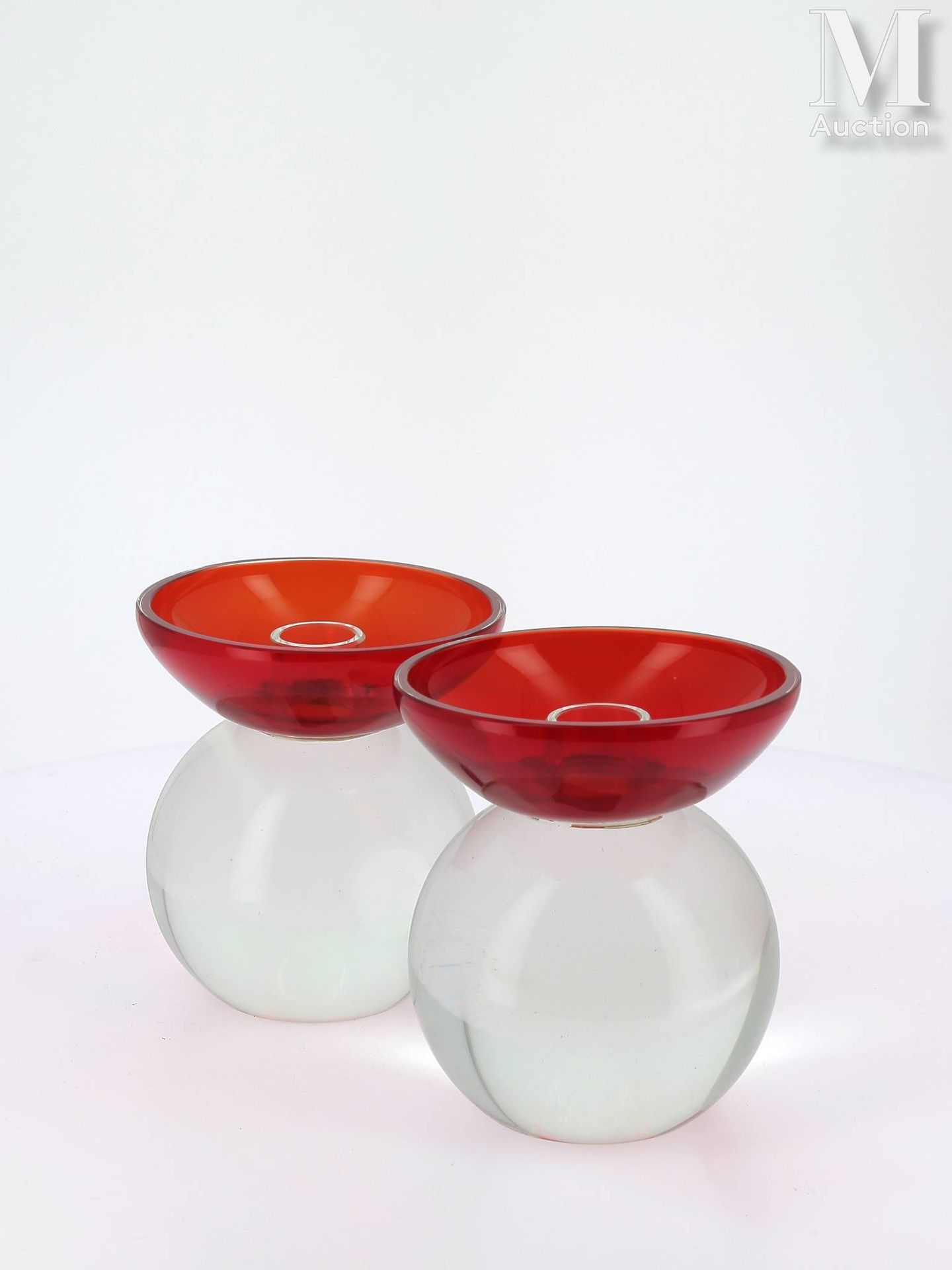 Alfredo BARBINI (1912-2007) - Murano Ein Paar Kerzenhalter aus Glas und rot gefä&hellip;